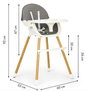 Židle na krmení 2v1 šedá s nohami v imitaci dřeva