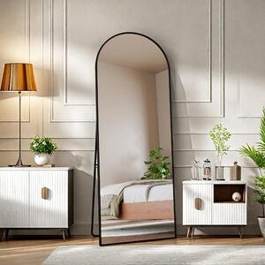 Obloukové kosmetické zrcadlo z tvrzeného skla, černý hliníkový rám, 1620x530 mm, elegantní moderní design do ložnice, šatny nebo koupelny