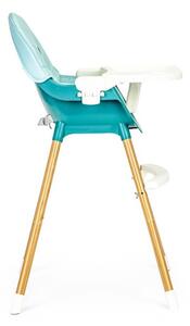 Židle na krmení 2v1 tyrkysová modrá s nohami v imitaci dřeva