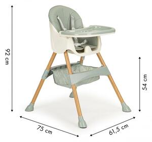 Vysoká židle na krmení 2v1 světle zelená s nohami v imitaci dřeva