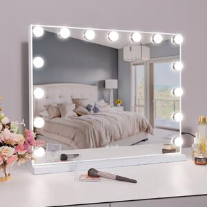 VANITII Hollywoodské kosmetické zrcadlo 58 cm x 46 cm s osvětlením 15 stmívačů 3 světelné režimy kosmetické zrcadlo pro koupelnový toaletní stolek bílé barvy