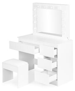 ModernHome MRDT09 Toaletní stolek se zrcadlem a LED osvětlením + taburet, bílý