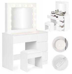 Kosmetický toaletní stolek se zrcadlem a LED osvětlením 4 zásuvky taburet ModernHome