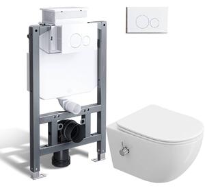 HOROW Kompletní sprchový WC set 82 cm předstěnový prvek skrytá nádržka + závěsný klozet + bílý kulatý tlačný talíř