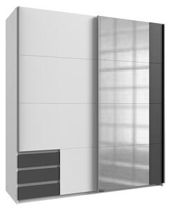 Šatní skříň se zrcadlem ERICA grafitová/bílá, šířka 179 cm