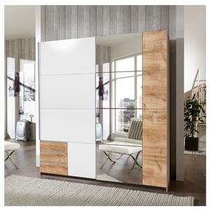 Šatní skříň se zrcadlem ERICA přírodní/bílá, šířka 179 cm