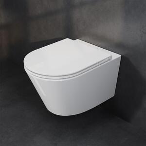 Závěsné WC HOROW bezokrajové – mísa s jedním odtokovým otvorem a splachovacím systémem Superspin, včetně sedátka s funkcí Softclose – 525 x 358 x 360 mm