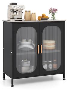 COSTWAY Komoda s policemi, jídelní komoda se dvěma dvířky, úložná skříň z uhlíkové oceli a syntetického kamene, rozměry 83 x 42 x 85,5 cm