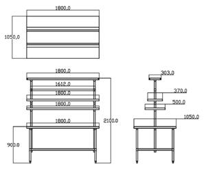 Nerezový pracovní stůl s nástavbou, 1800 x 1050 x 2100 mm