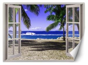 Fototapeta, Okno s výhledem na tropickou pláž - 280x200 cm