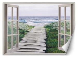 Fototapeta, Pohled z okna na lávku na pláž - 280x200 cm