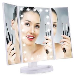 UNIQ Hollywood LED kosmetické zrcátko, trojité zrcátko na líčení se 2× a 3× zvětšením, bílé