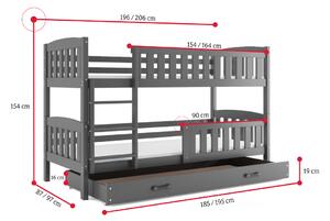 Patrová postel FLORENT 2 + úložný prostor + matrace + rošt ZDARMA, 80x190, grafit, grafitová