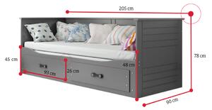 Dětská postel HERMES P2 + ÚP + matrace + rošt ZDARMA, 200x80, grafit