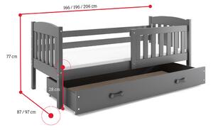 Dětská postel FLORENT P1 + úložný prostor + matrace + rošt ZDARMA, 90x200, grafit, grafitová