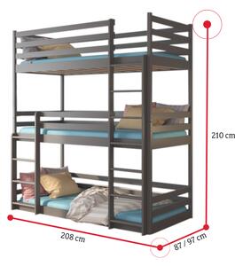 Dětská patrová postel TEDRO + 3x matrace, 80x180, šedá