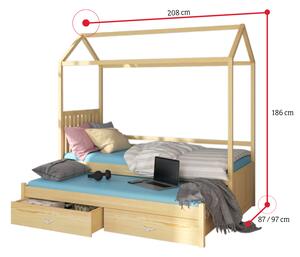 Dětská postel JONASZEK Domek se zábranou + matrace, 80x180/80x170, dub