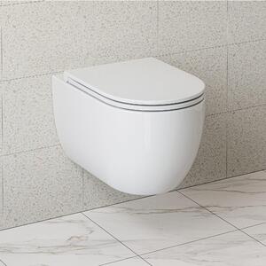 WC bez okrajů HOROW, závěsný klozet včetně poklopu, jednootvorová splachovací mísa s nanovrstvou glazurou