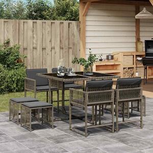 9dílný zahradní jídelní set s poduškami šedý polyratan 3211496