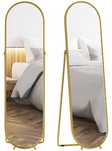 HOMCOM oválné celoformátové volně stojící zrcadlo, 50 × 180 cm — nerozbitné sklo, kovový rám a stojan, zlaté — ložnice, obývací pokoj, předsíň | Aosom