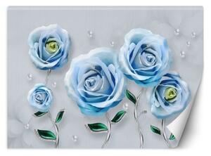 Fototapeta, Modré růže Květy 3D - 100x70 cm