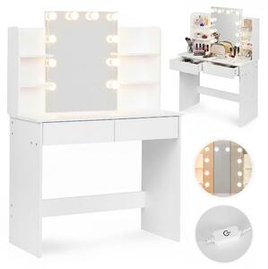 ModernHome FH-DT220108 Kosmetický toaletní stolek s LED zrcadlem a taburetem, bílý