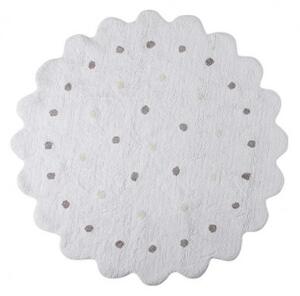 Lorena Canals koberce Pro zvířata: Pratelný koberec Little Biscuit White Bílá, Šedá, Rozměr 140x140 kytka cm