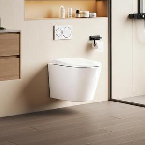 EMKE Závěsné WC, keramické, dvojité protisměrné splachování, úspora vody, přímé splachování, sedátko Soft-Close, tiché, lesklá bílá