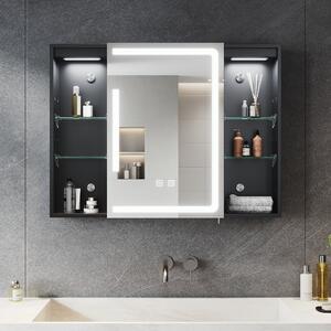 SONNI Jednodveřová zrcadlová skříňka 80x60x13cm s dvojitým dotykovým spínačem Nastavitelné světlo a tma Tři barevné teploty s funkcí proti zamlžení