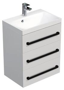 Koupelnová skříňka s černou úchytkou a umyvadlem SAT Cube Way 60x76,5x40 cm bílá lesk lesk/mat CUBE2C603BL