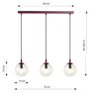 Lustr na lanku COSMO 3xE14/10W/230V červená/čirá