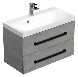 Koupelnová skříňka s černou úchytkou a umyvadlem SAT Cube Way 80x53x40 cm beton mat CUBE2C80ZBE
