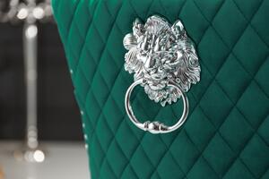 Smaragdová sametová židle se lví hlavou Castle Deluxe