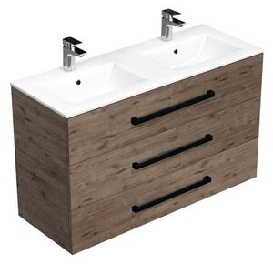 Koupelnová skříňka s černou úchytkou a umyvadlem SAT Cube Way 120x76,5x46 cm dub Wellington mat CUBE46C1203DWMOD