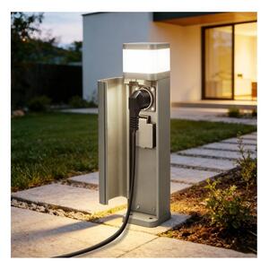 BRILAGI - Venkovní lampa se 2 zásuvkami SCHUKO PILLAR 1xG9/11W/230V IP44 šedá