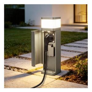 BRILAGI - Venkovní lampa se 2 zásuvkami SCHUKO PILLAR 1xG9/11W/230V IP44 šedá
