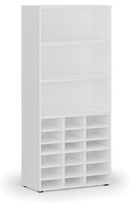 Třídicí regál PRIMO WHITE, 800 x 420 x 1781 mm, 18 přihrádek, bílý