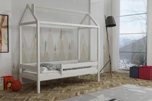Dětská domečková postel z masivu borovice FUNNY HOUSE s přistýlkou - 200x90 cm - bílá