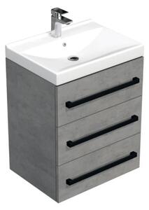 Koupelnová skříňka s černou úchytkou a umyvadlem SAT Cube Way 60x76,5x46 cm beton mat CUBE46C603BEVER