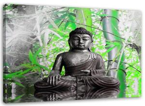 Obraz na plátně, Buddha se zelenými listy - 90x60 cm