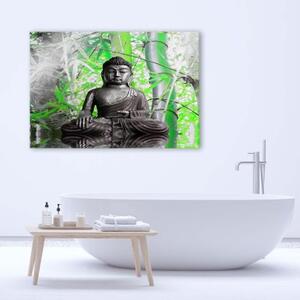 Obraz na plátně, Buddha se zelenými listy - 60x40 cm