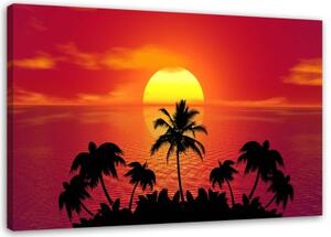 Obraz na plátně Západ slunce a palmy - 90x60 cm