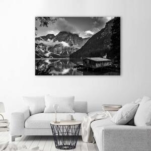Obraz na plátně, Chata u horského jezera v Alpách - 60x40 cm