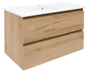 Koupelnová skříňka 2 zásuvková s keramickým umyvadlem SAT B-Way 99x50x45 cm dub mat BWAY2100OAKU4BI