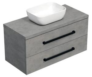 Koupelnová skříňka s černou úchytkou a krycí deskou SAT Cube Way 100x47,5x46 cm beton mat CUBE46C1003BESAT45
