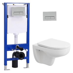 Sada předstěnových klozetových prvků + závěsný klozet bez ráfku + skrytá splachovací nádržka 114 cm s obdélníkovou chromovanou deskou HOROW