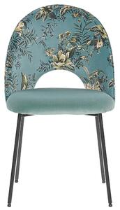 Sada 2 jídelních židlí zelený samet s květinami COVELO