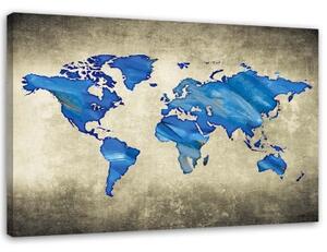 Obraz na plátně, Mapa světa modrá - 100x70 cm