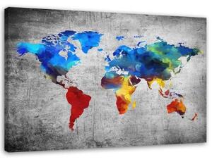 Obraz na plátně, Barevná mapa světa - 100x70 cm