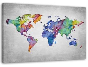 Obraz na plátně Mapa světa Akvarel - 90x60 cm